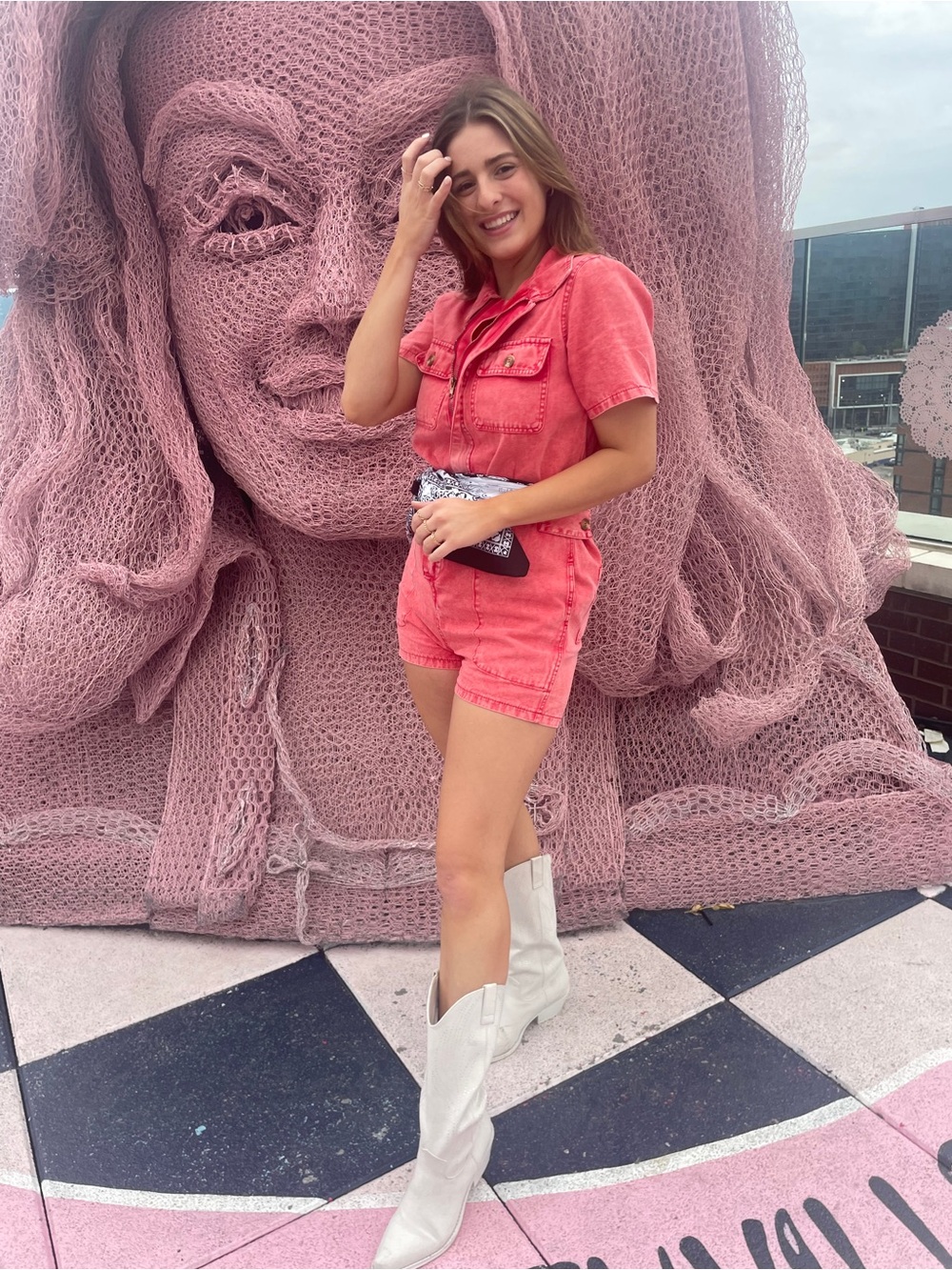 Pink Acid Washed Denim Short Romper